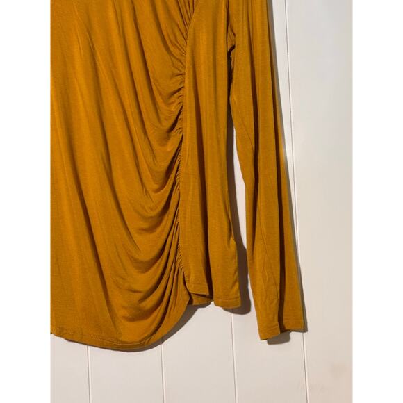 Spense · XL · Ruched Mock Neck Long Sleeve Top · Viscose/Spandex · Mustard - Picture 3 of 6